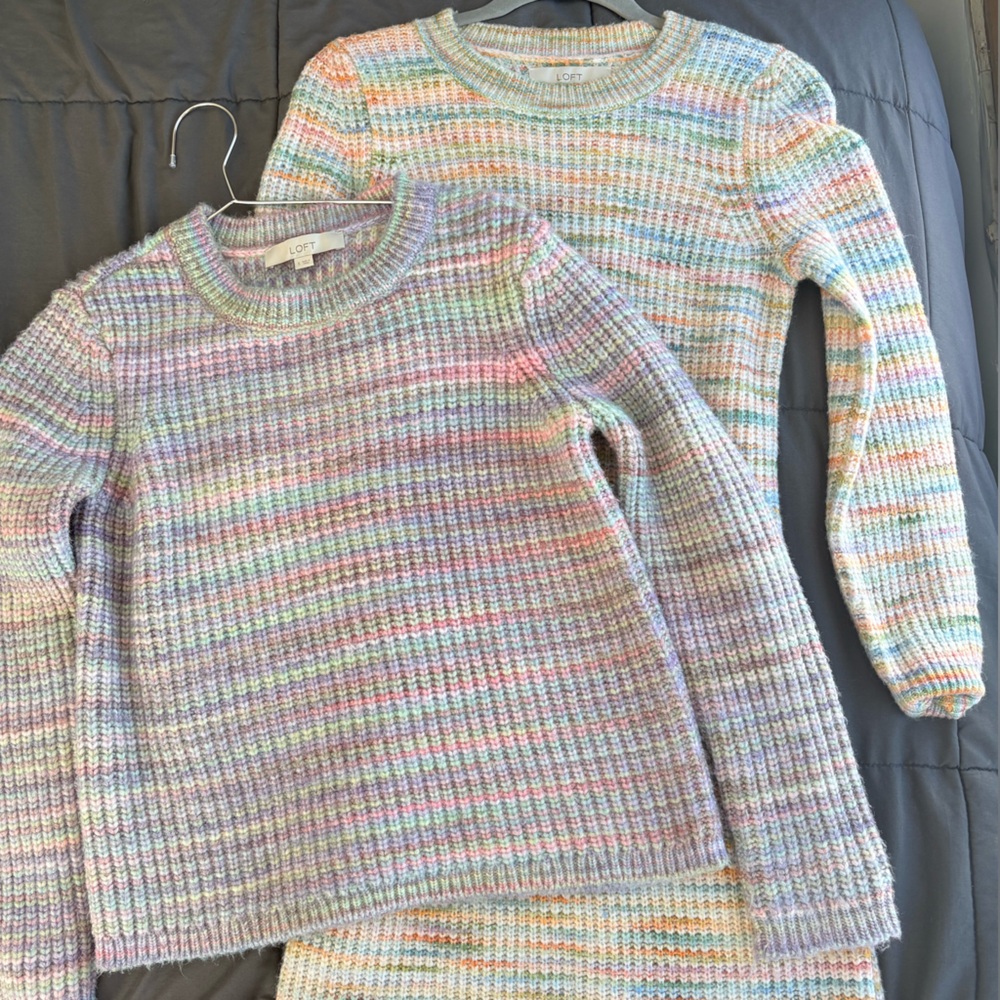 LOFT Multicolor Crew neck space dye sweater and Sweater dress both Women’s Small